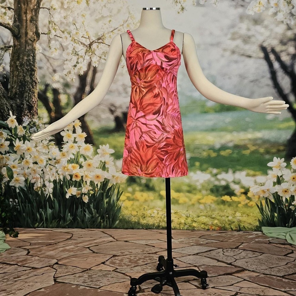 Vintage Rare 1970s Mini Slip Dress Bright Pink Floral Print Gaymode Party‎ Dress - Picture 8 of 8